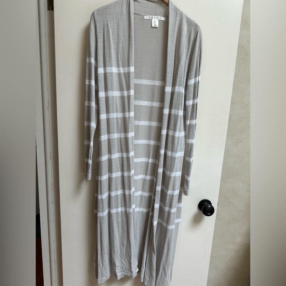 Max Studio White and Tan Cardigan Long Lightweight Sweater